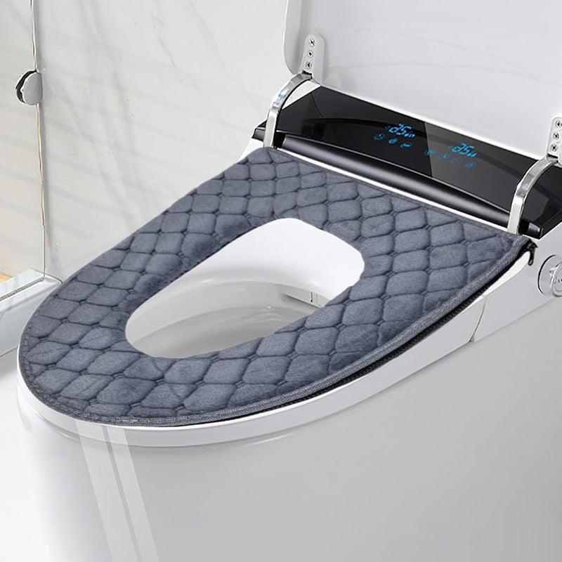 Gray Heated Toilet Seat Cover Electric Heating Pad 5 Temperature Levels Timer Washable Soft Cushion Bathroom Warmer - Image 3